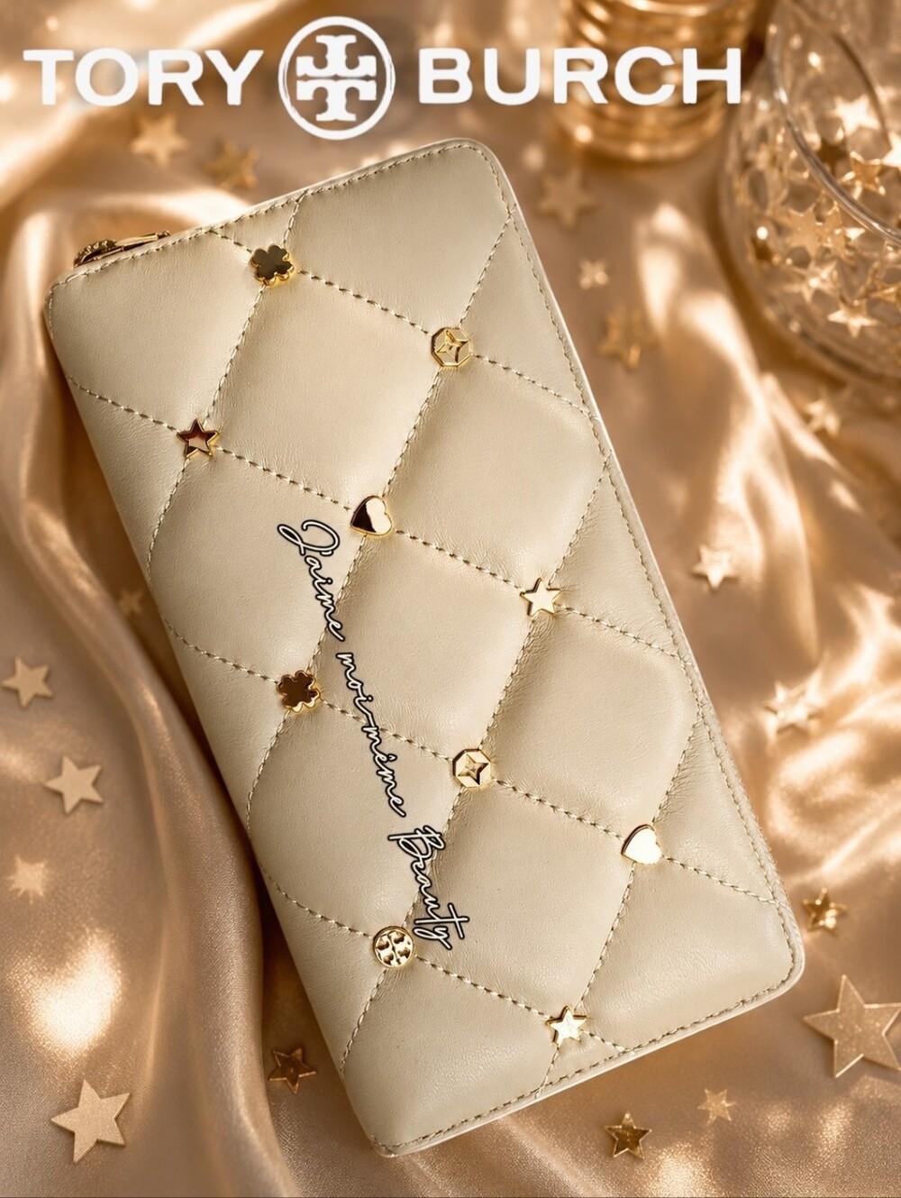 Tory Burch Lucky Symbols Quilted Zip Around Wallet - Clovers, Stars,  Hearts